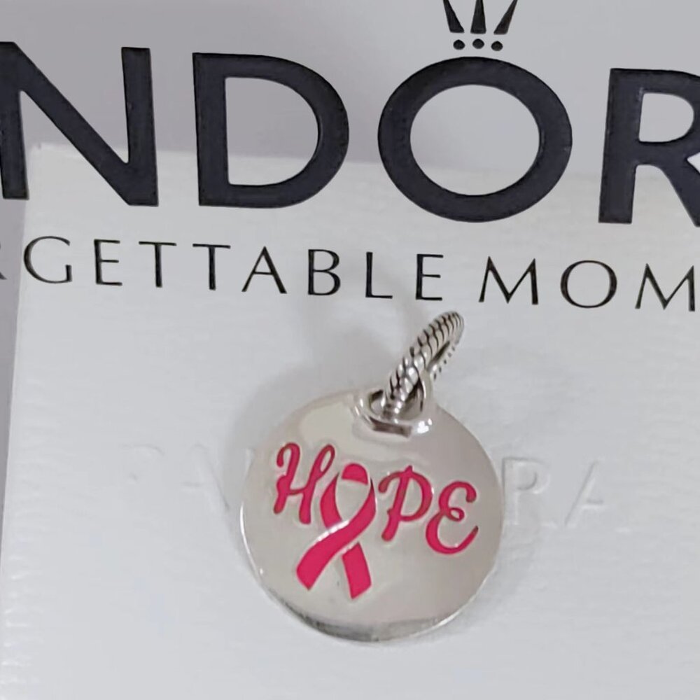 Pandora Hope Ribbon Charm with Pink S925 Sterling Silver with box